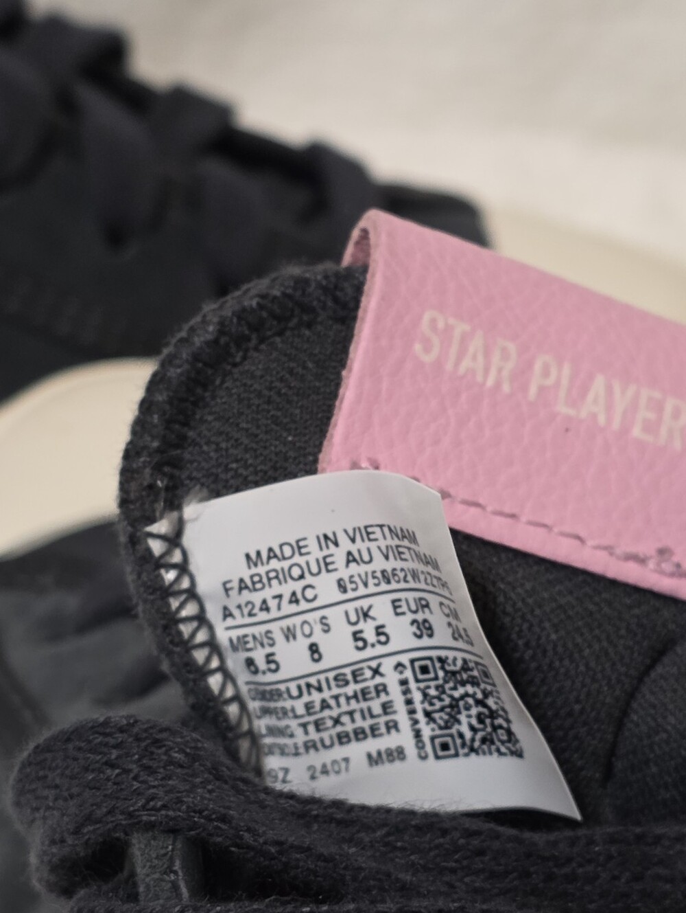 Converse Women’s Star PLAYER 76. Suede Black with Pink Accent Low-Top Sneakers - Picture 3 of 4